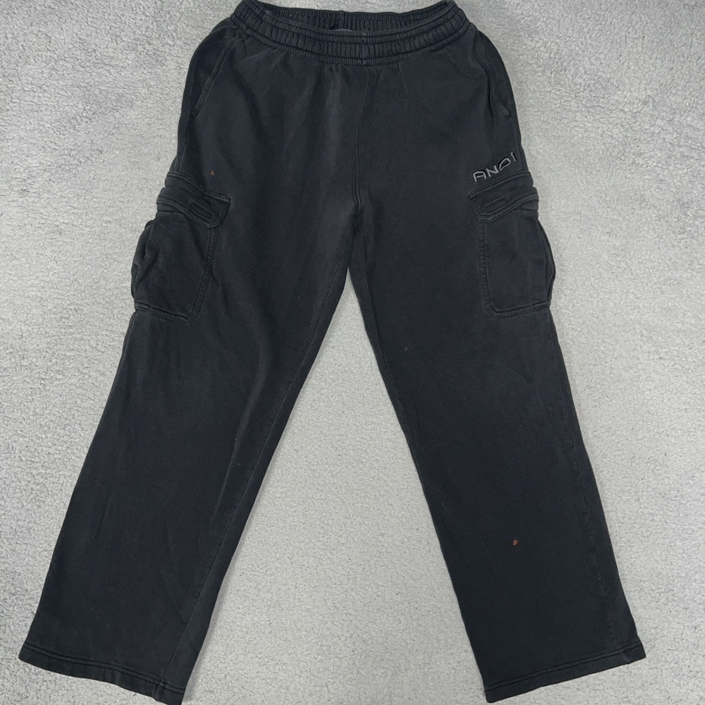 VTG And1 Sweatpants Men's Sz M Black Fleece Cargo Pockets Wide Leg Joggers Y2k